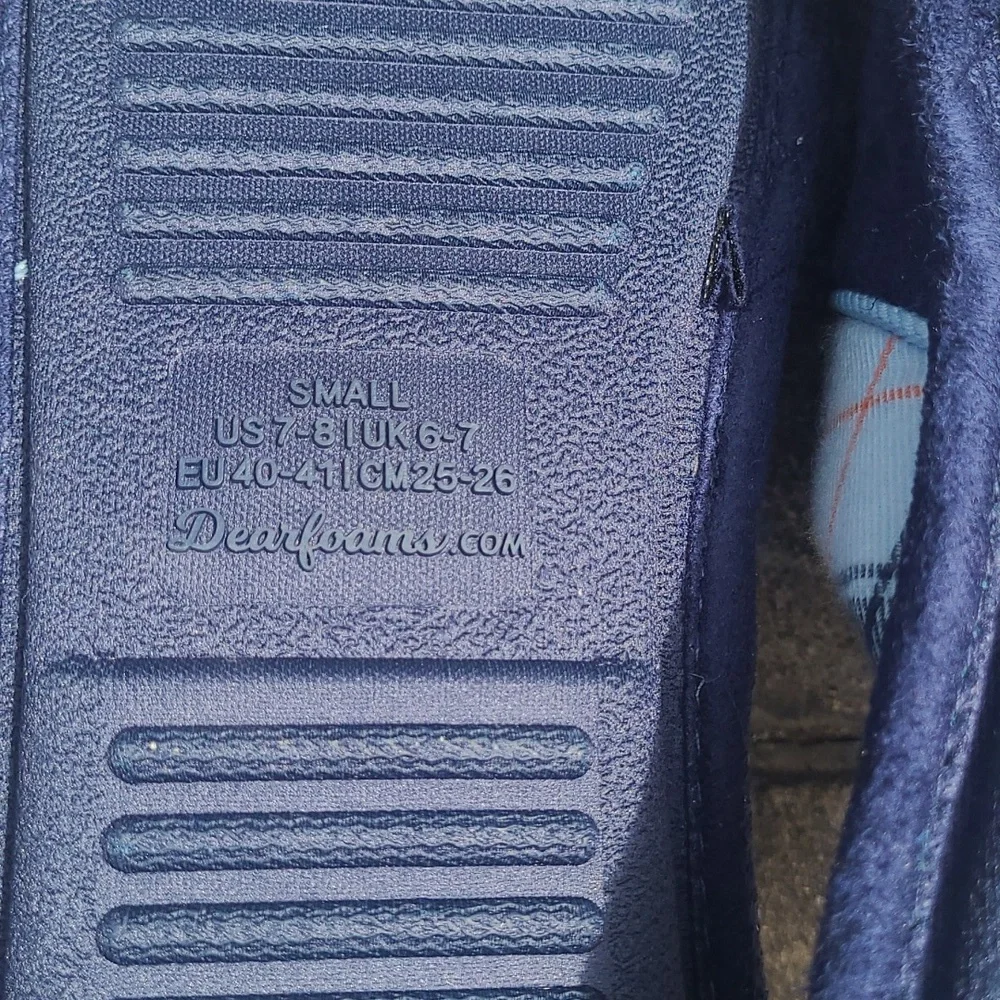 New! Dearfoams Mens Small Blue Worlds Greatest Dad Navy Memory Foam Slippers